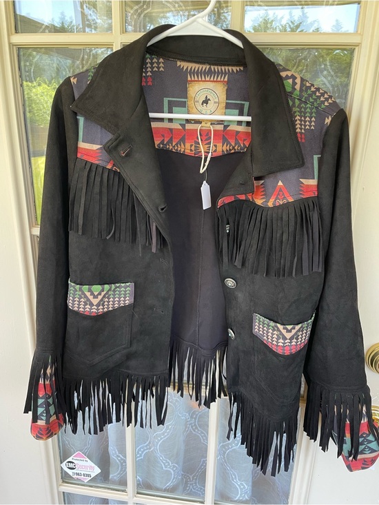 Fashion Express Jackets & Blazers - Fashion Express USA M Black Faux Suede Fringe Western Aztec Jacket Southwestern